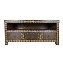 Indian Antique Brass Work Solid Wood TV Unit 16