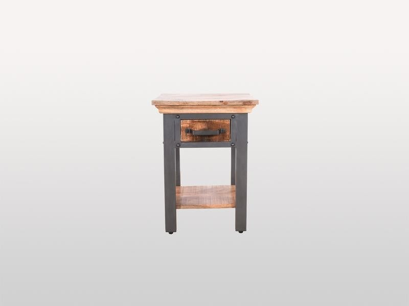 Solid Wood Industrial Side Table 1 Drawer