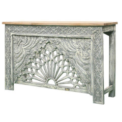 Mehrab Wooden Carved Entryway Console Table Grey