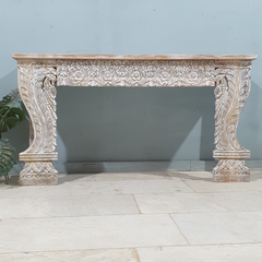 Handmade Indian Furniture Solid Hard Wood Carved Console Table 150x40x80Cm