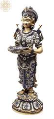 Indian Handmade Deeplakshmi Brass Statue With Inlay Work