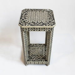 Maaya Bone Inlay Side Table White Black Floral