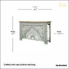 Mehrab Wooden Carved Entryway Console Table Grey