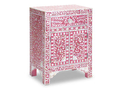 Maaya Bone Inlay Bedside Cabinet Lamp Table Pink Floral