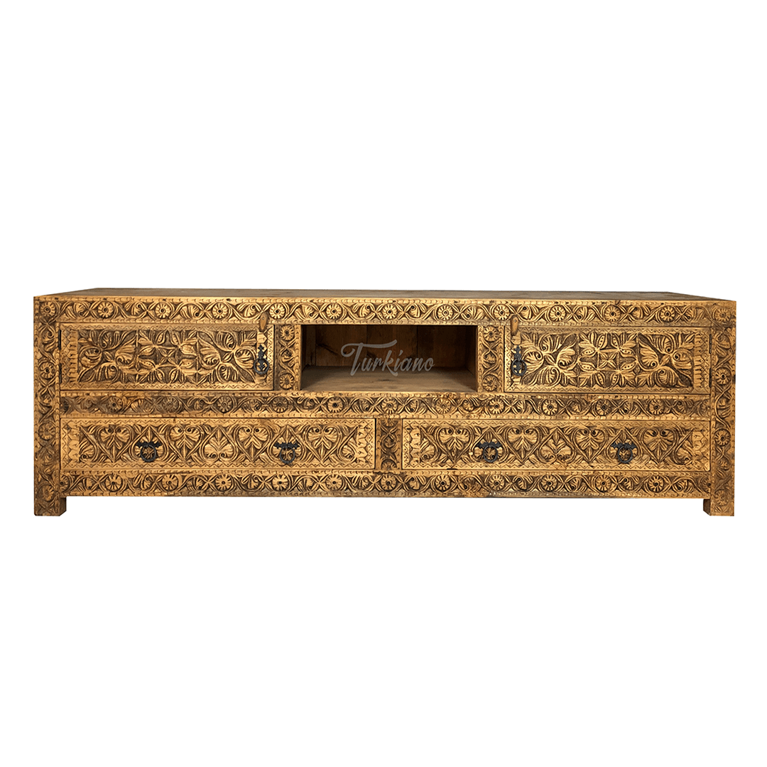 Indian Hand Carved Solid Wood TV Unit 17