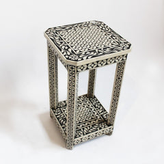 Maaya Bone Inlay Side Table White Black Floral