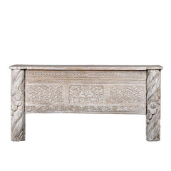 Hand Carved Reclaimed Wood Console Table Whitewash