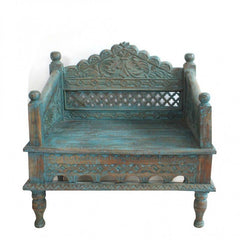 Mughal Garden Hand Carved Indian Single Chair Low Seat