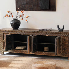 Brush & Timber Indian Handpainted Solid Wood TV Unit Stand B34