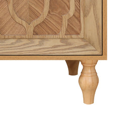 Indian Handmade Solid Wood Carved 4 Doors Sideboard Natural