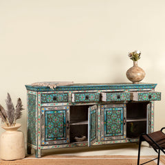 Pandora Indian Floral Hand Painted Solid Wood Sideboard