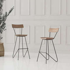 The Gileteen Metal and Wooden Seat Stool for Kitchen Bar Cafe Chair