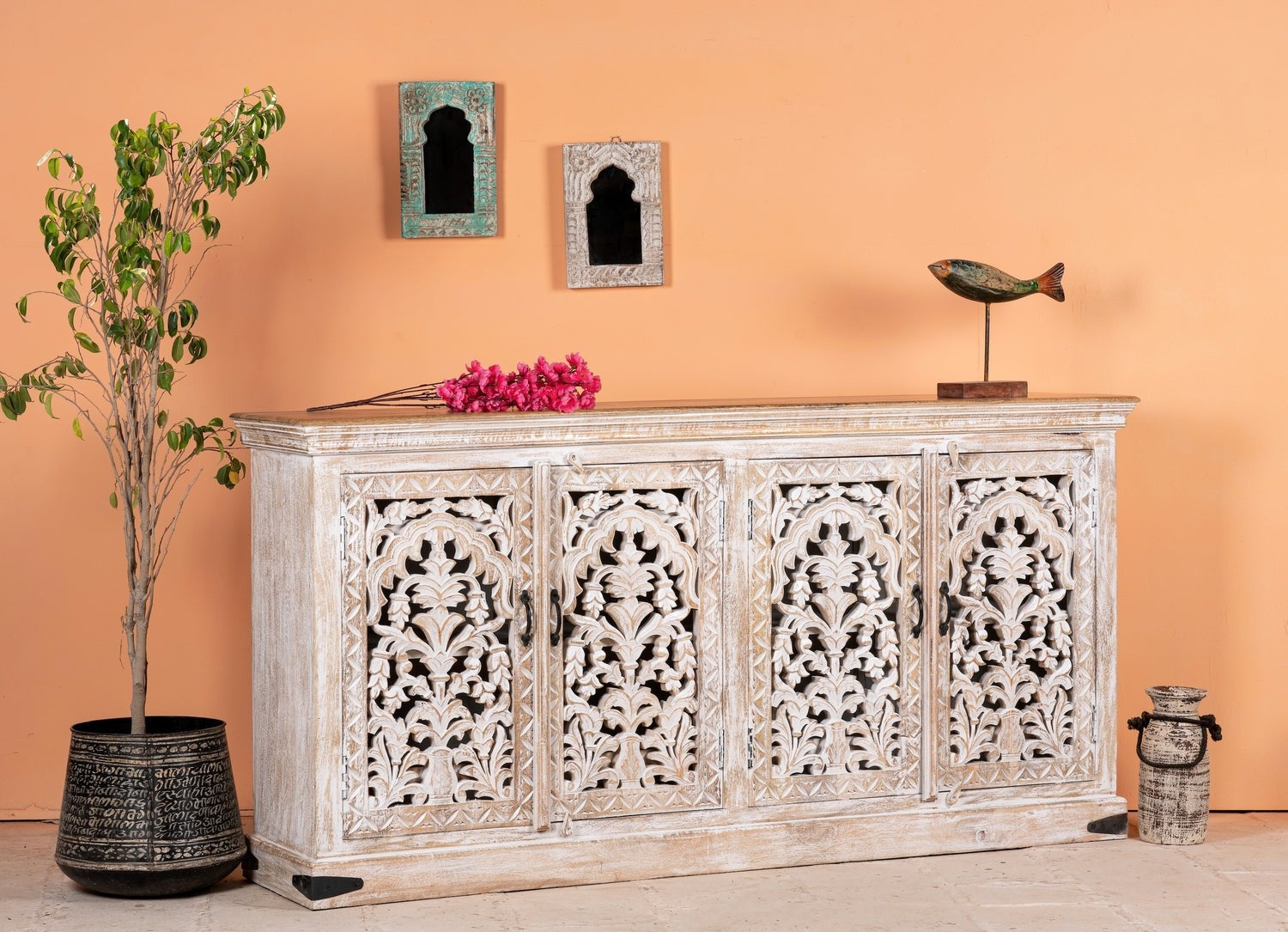 Kalah Jali Hand Carved Solid Wooden Sideboard Buffet 90x180x40cm KLA0139  -  