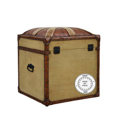 Industrial Mango Wood Storage Cotton and Leather Chest