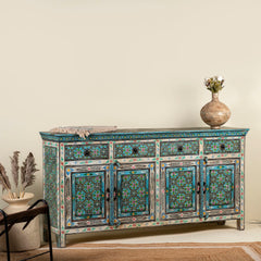 Pandora Indian Floral Hand Painted Solid Wood Sideboard