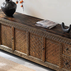 Brush & Timber Indian Handpainted Solid Wood TV Unit Stand B34