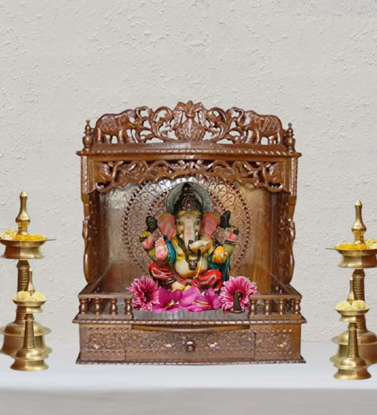 Sheesham Wood Handmade Mandir Home Temple In Brown