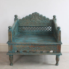 Mughal Garden Hand Carved Indian Single Chair Low Seat