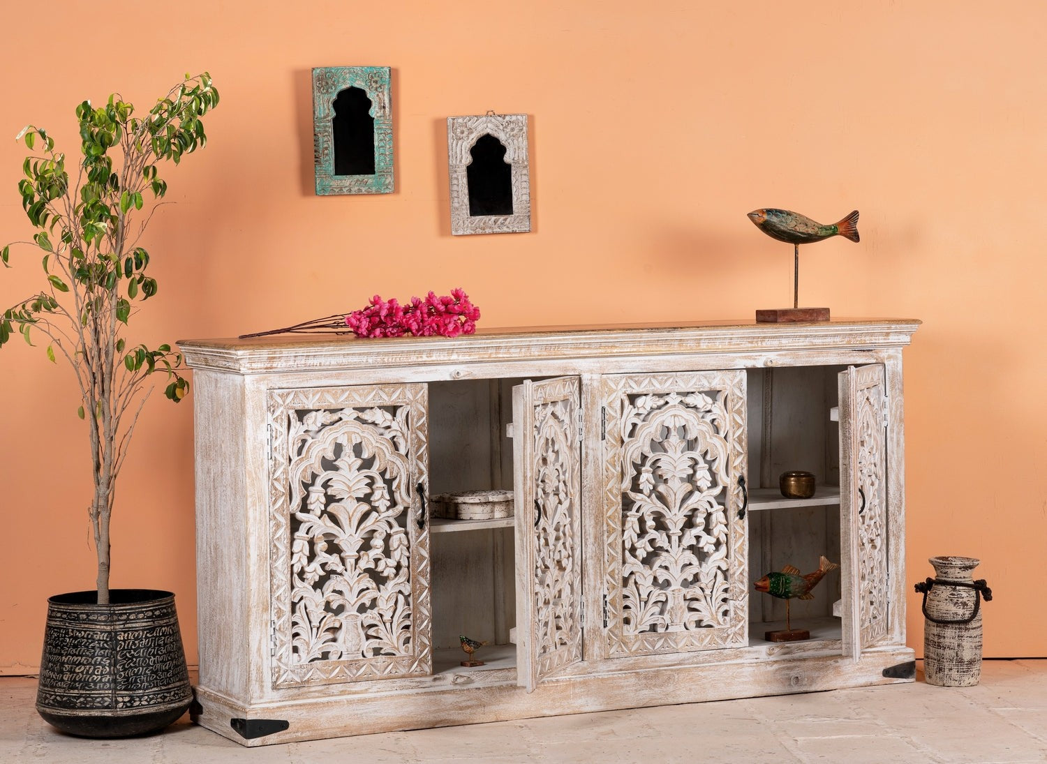 Kalah Jali Hand Carved Solid Wooden Sideboard Buffet 90x180x40cm KLA0139  -  