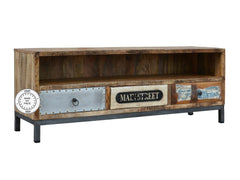 Lava Industrial Indian Solid Wood With Metal Tv Cabinet Natural