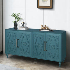 Indian Handmade Solid Wood Carved 4 Doors Sideboard Navy Blue