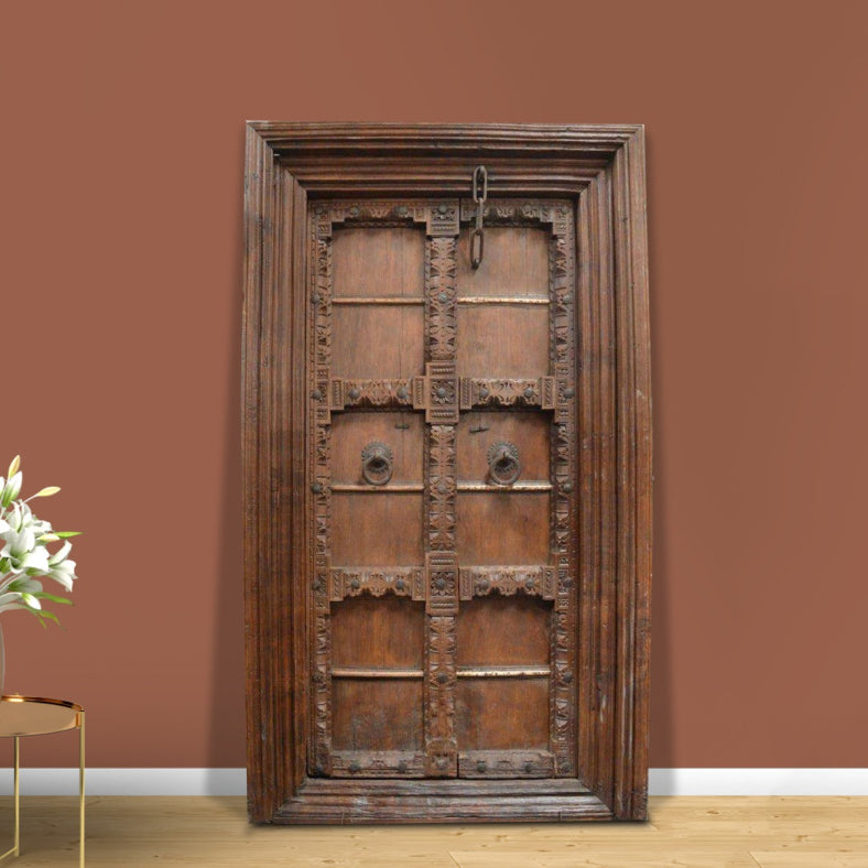 Indian Vintage Antique Hand Carved Solid Wood Door 77