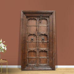 Indian Vintage Antique Hand Carved Solid Wood Door 77