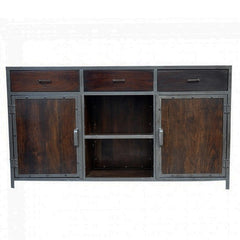 Angle Industrial French Style Metal Sideboard Buffet Chocolate 150x40x90cm