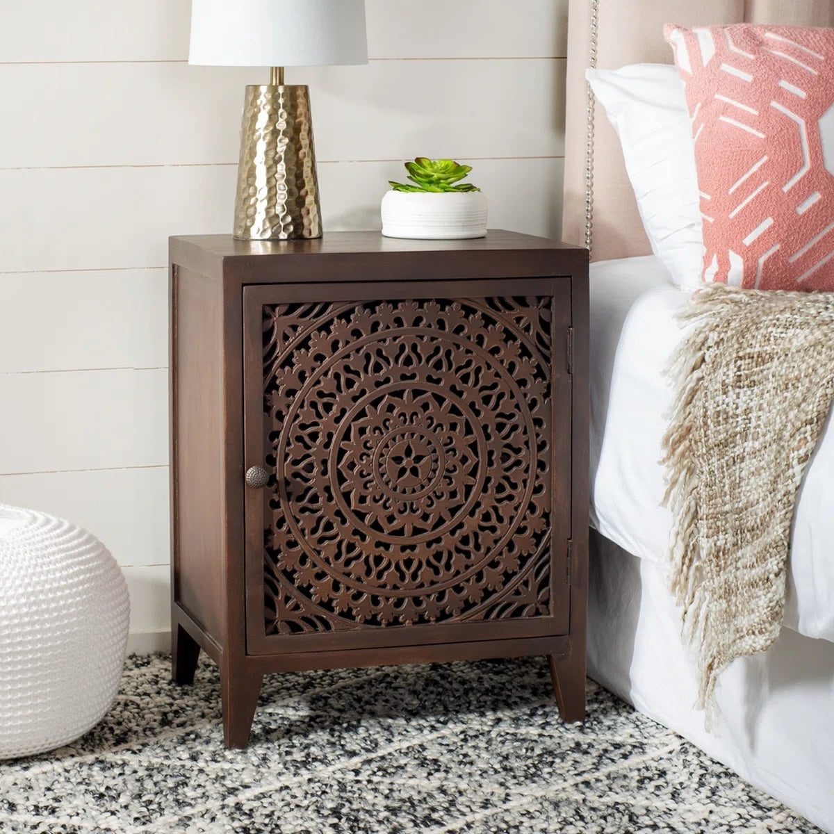 Indian Hand Carved  Solid Wood Bedside Table 14