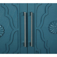 Indian Handmade Solid Wood Carved 4 Doors Sideboard Navy Blue