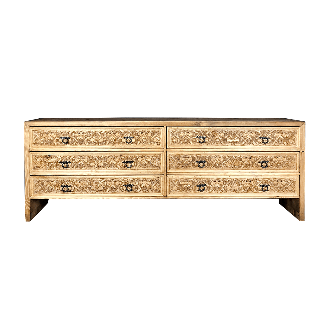 Indian Hand Carved Solid Wood 6 Drawers TV Unit 18