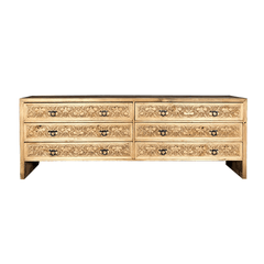 Indian Hand Carved Solid Wood 6 Drawers TV Unit 18