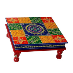 Brush & Timber Indian Handpainted Wooden Bajot Coffee Table