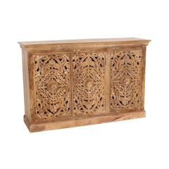 Indian Handmade Solid Wood 3 Door Carved Sideboard