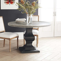 Maaya Bone Inlay Solidwood Round Pedestal Dining Table