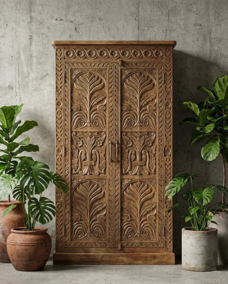 Hand Carved Solid Wooden Cabinet Cupboard Wardrobe D144