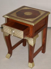 Antique Brass Work Solid Wood Brass Bedside Table