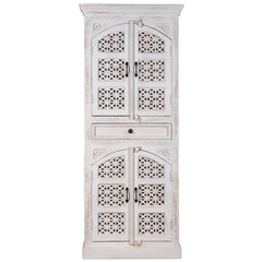Kalah Solid Mango Wood Indian Hand Carved Wardrobe Cabinet Almirah Antique style Pantry Painted V09  -  