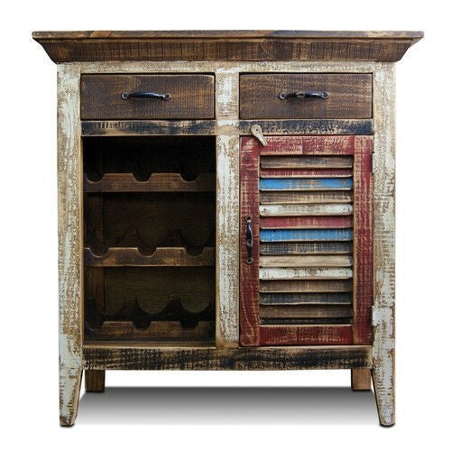 SALVAGE Shutter Reclaimed wood Bar Cabinet Wine Rack sideboard 90x40x90cm