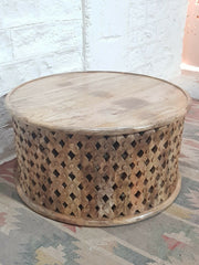 Bristol Indian Solid Wood Hand Carved Round Coffee Table Natural 80x80x40 cm