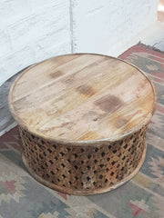 Bristol Indian Solid Wood Hand Carved Round Coffee Table Natural 80x80x40 cm