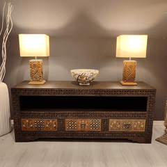 Indian Hand Carved Solid Wooden TV Unit 01
