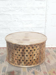 Bristol Indian Solid Wood Hand Carved Round Coffee Table Natural 80x80x40 cm