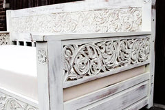 Hand Carved Indian Solid Mango Wood Daybed in White