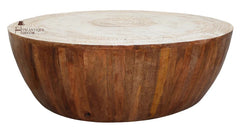 Indian Hand Carved Solid Wood Drum Coffee Table C155