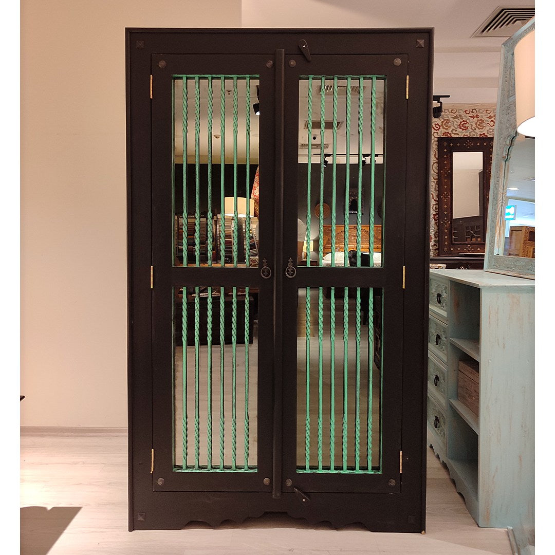 Urban Art Store Wood & Iron Glass Door Cupboard Wardrobe D42