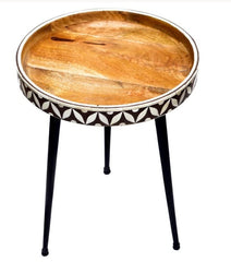 Maaya Bone Inlay Round Side Table Black Geometric