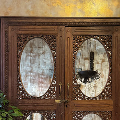 Antqiue Hand Carved Solid Wooden Mirror Fitted Window 87