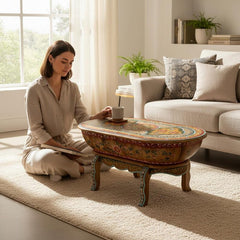 Indian Rajasthani Hand Painted Solid Wood Coffee Table C160