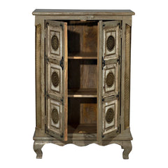 Indian Vintage Hand Carved Solid Wood With Brass Work Cabinet D122